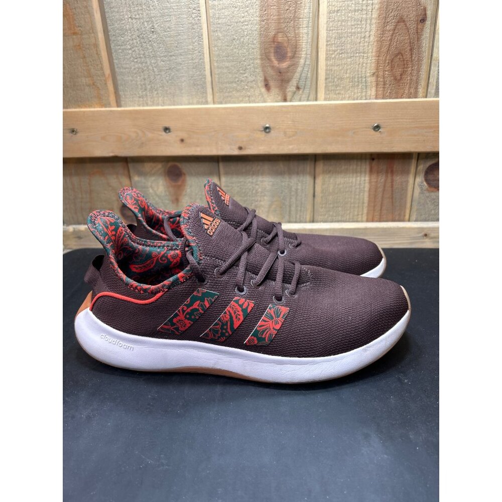 Adidas Womens Cloudfoam Shoes 9.5 Brown W/ Floral Pattern Lightweight